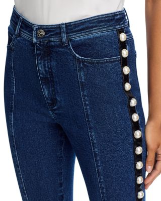 Embellished High Rise Slim Jeans in Oceane