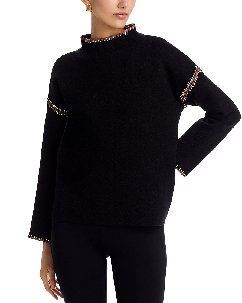 T Tahari Funnel Neck Ottoman Sweater In Black
