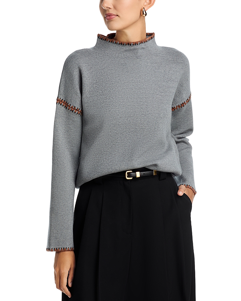 T Tahari Funnel Neck Sweater In Gray