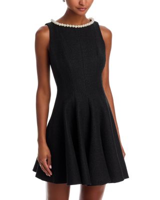 Faux Pearl Trim Tweed Sleeveless Mini Dress - Exclusive