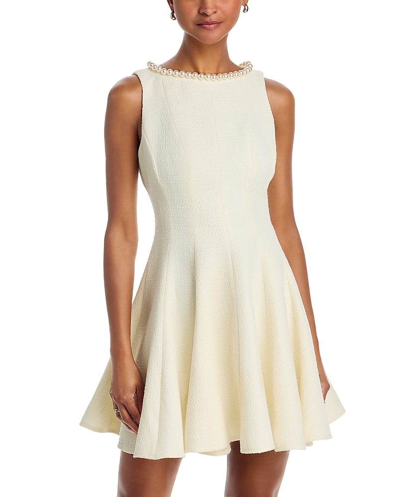 Aqua Faux Pearl Trim Tweed Sleeveless Mini Dress - Exclusive