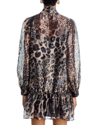 Leopard Tie Neck Long Sleeve Drop Waist Dress - Exclusive
