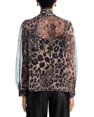 Leopard Print Tie Neck Top - Exclusive
