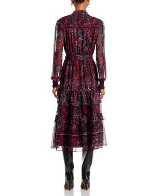 Long Sleeve Paisley Border Dot Midi Dress - Exclusive