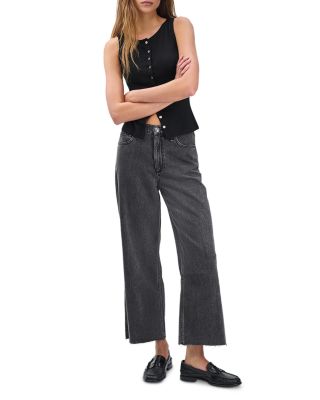 High Rise Wide Leg Ankle Jeans in Raven