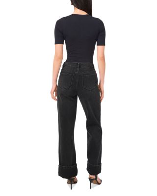 High Rise Cuffed Wide Leg Jeans in Rich Black