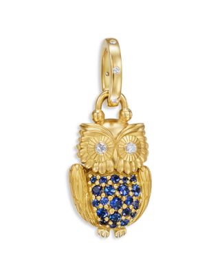 FJ Blue Sapphire &amp; Diamond Gemmy Owl Locket in 18K Yellow Gold