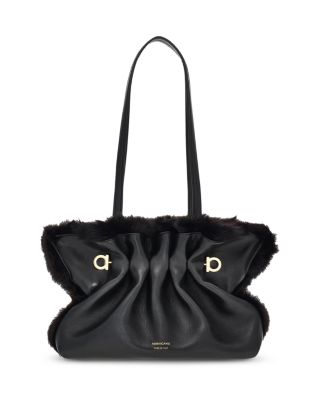 Pierced Leather & Shearling Shoulder Bag