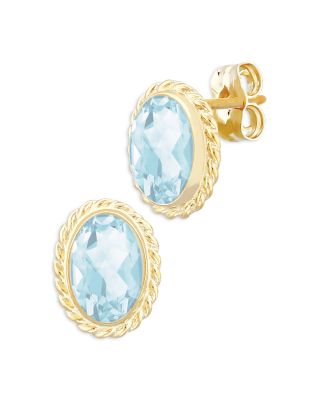 Aquamarine Oval Stud Earrings in 14K Yellow Gold