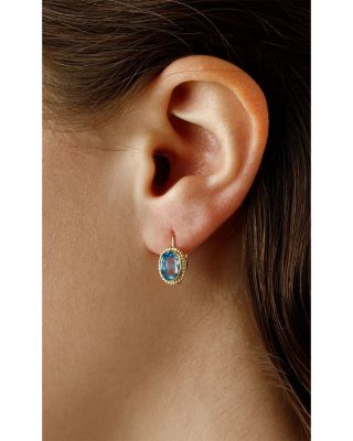 Gemstone Faceted Oval Lever Back Earrings in 14K Yellow Gold