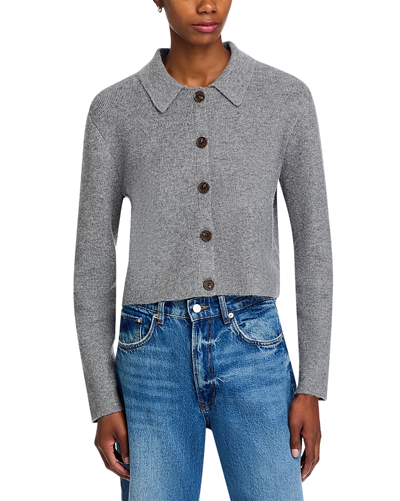 French Connection Ellie Collared Crop Cardigan In Gray