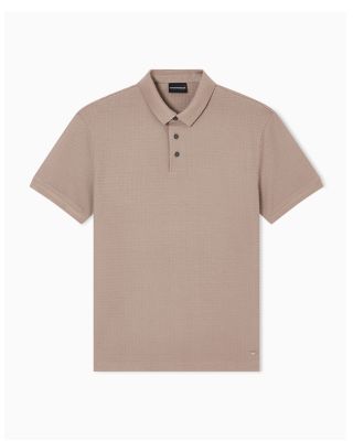Textured Allover Geometric Square Jacquard Motif Polo Shirt