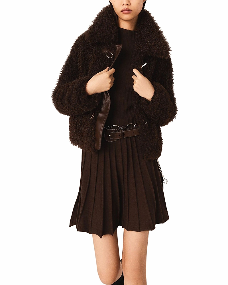 Maje Gabynette Short Boucle Coat In Brown
