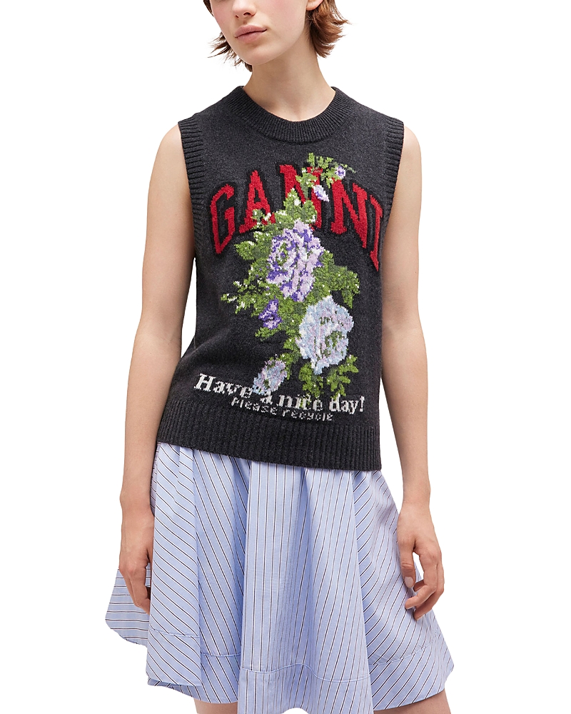 Ganni Graphic Rose Wool Blend Vest