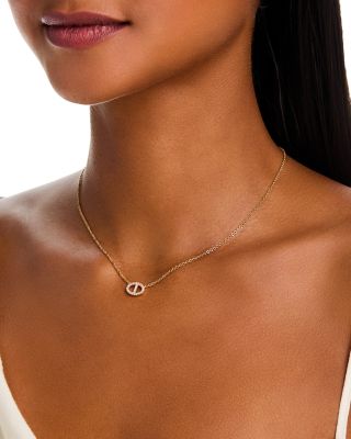 Diamond Mariner Single Link Pendant Necklace in 14K Yellow Gold, 0.2 tcw