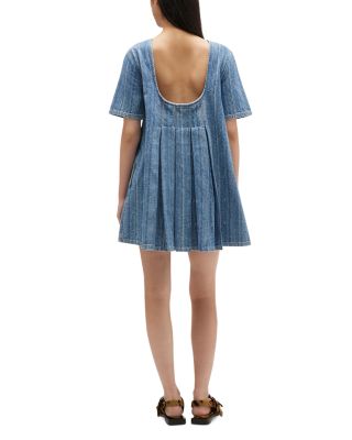 Striped Denim Pleated Dress