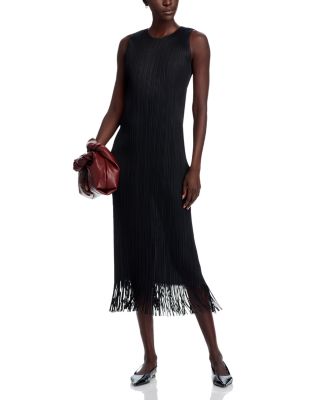 Wave Pliss&eacute; Fringe Hem Dress