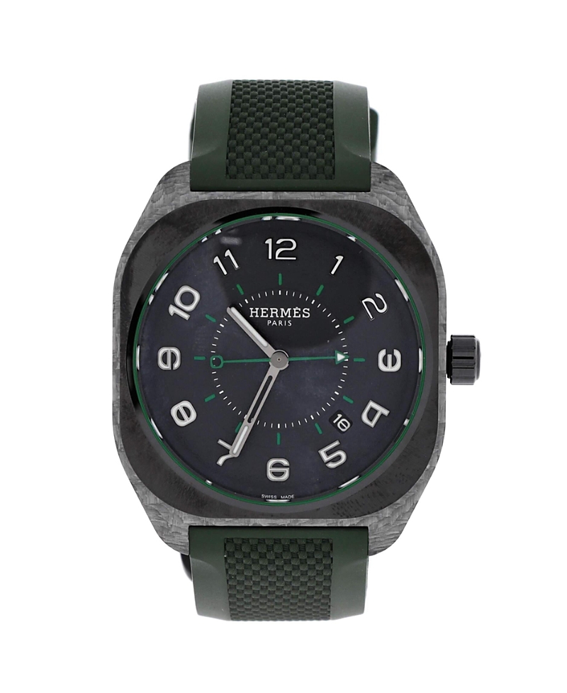 Pre-owned Pre-owned Hermes Hermes H08 Automatic Watch In Dlc Titanium And Rubber 39mm In Gray