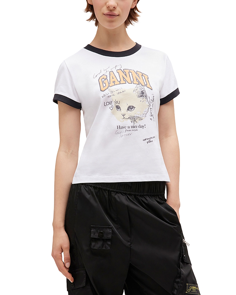 Ganni Cropped Kitty Logo Graphic Tee