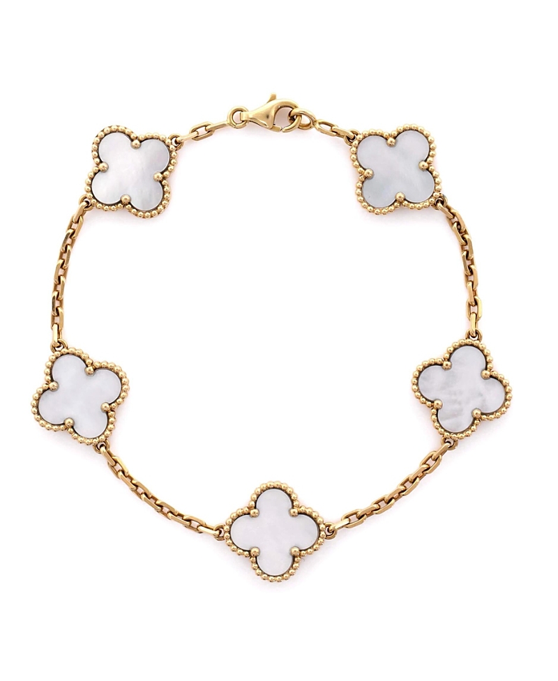 Pre-owned Pre-owned Van Cleef & Arpels Van Cleef & Arpels Vintage Alhambra 5 Motifs Bracelet 18k Gold And Mother Of Pearl