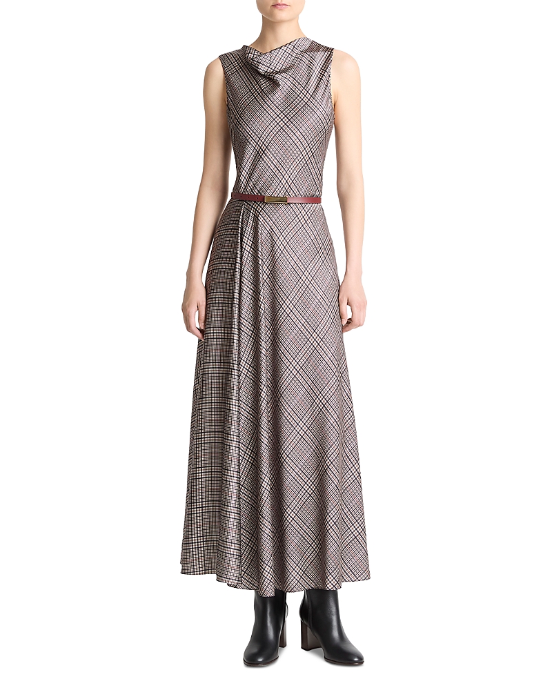 Vince Pressed Plaid Cowl Neck Maxi Dress In Multi