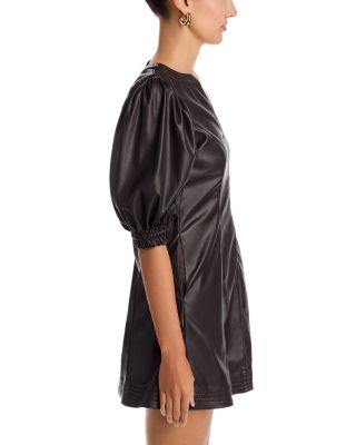 Faux Leather Puffed Sleeve Dress