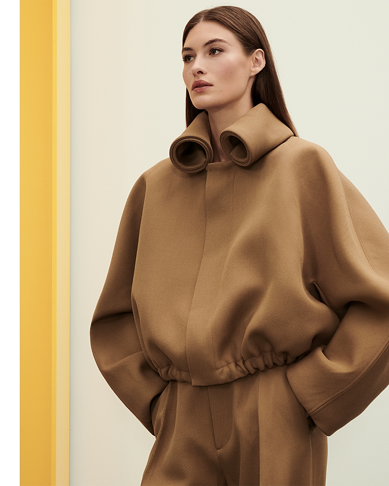 Victoria Beckham Wool Roll Neck Bomber Jacket In Brown