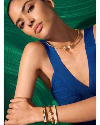 18K Yellow Gold Love in Verona Mother of Pearl & Diamond Flower Bangle Bracelet