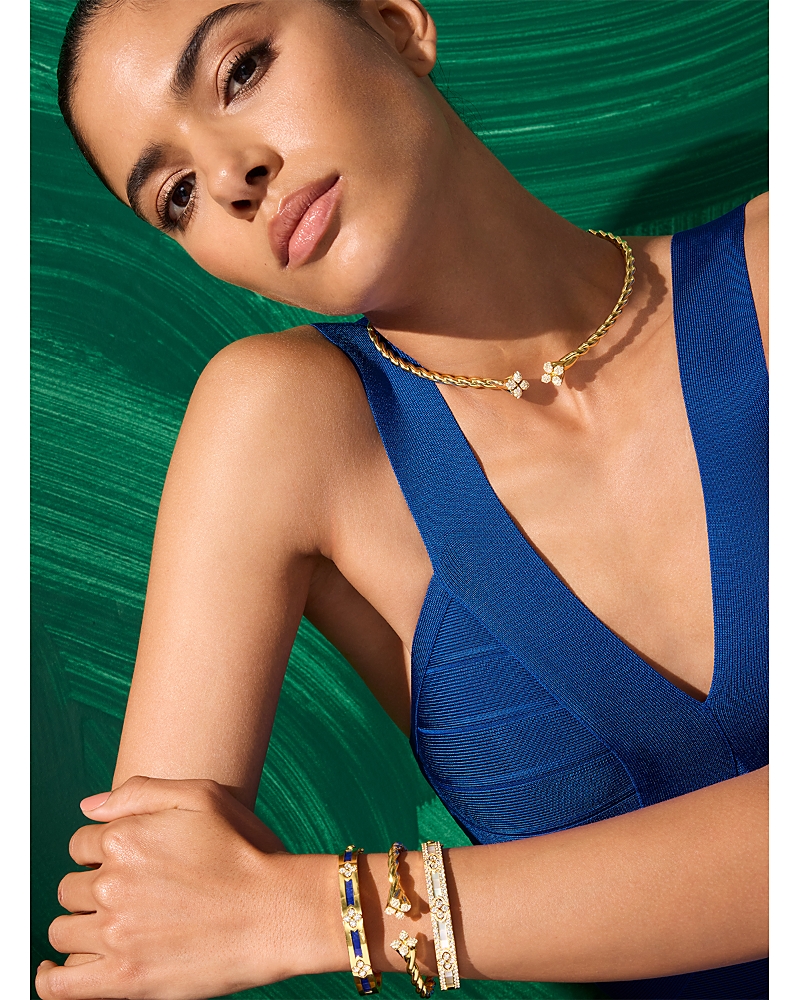 Roberto Coin 18k Yellow Gold Love In Verona Lapis & Diamond Flower Bangle Bracelet In Gold