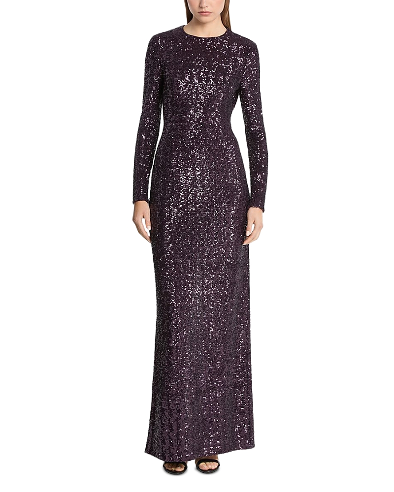 Michael Kors Collection Sequin Long Sleeve Sheath Gown In Purple