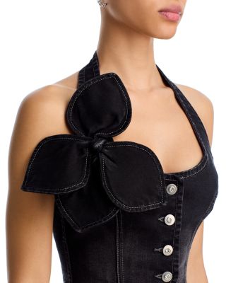 Denim Bow Halter Top & Bow Detail Straight Leg Jeans