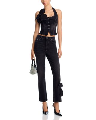 Denim Bow Halter Top & Bow Detail Straight Leg Jeans