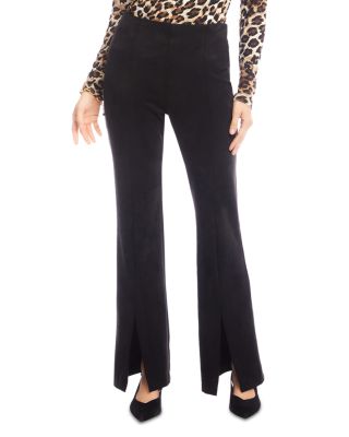 Faux Suede Front Slit Pants