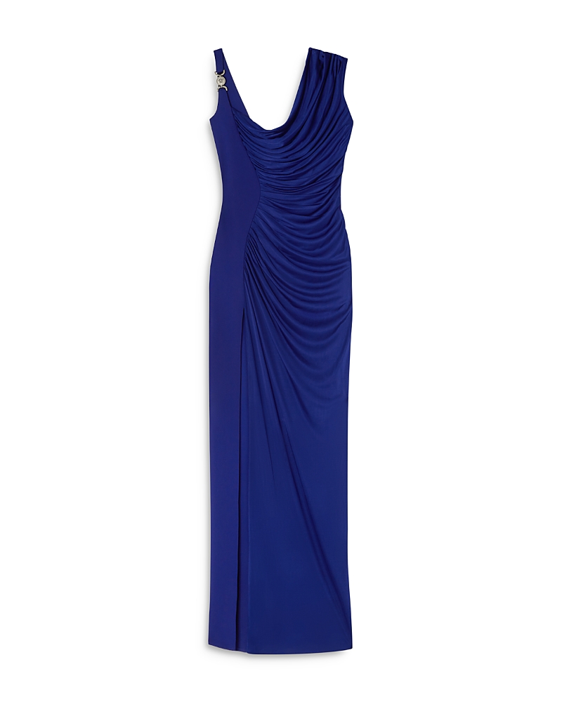 Versace Gathered Jersey Gown In Purple