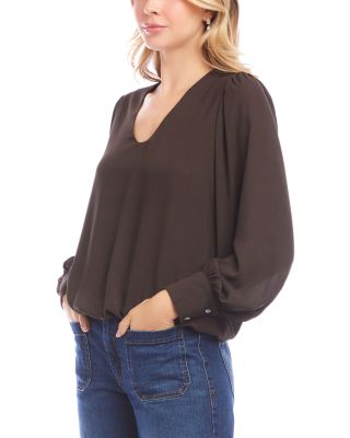 Puffed Sleeve V Neck Top