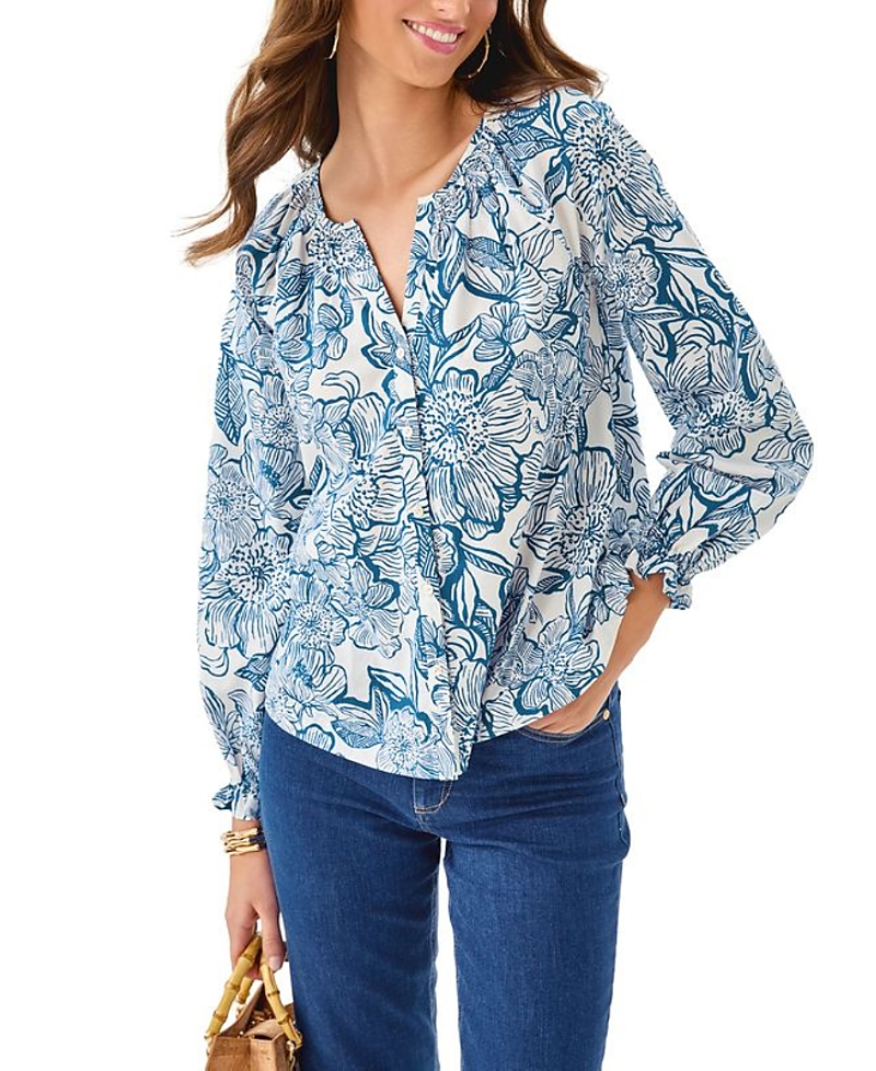 Lilly Pulitzer Aldina Button Down Top In Blue