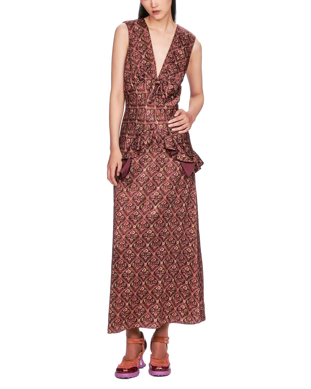 Anna Sui Wallpaper Medley Maxi Dress in Garnet