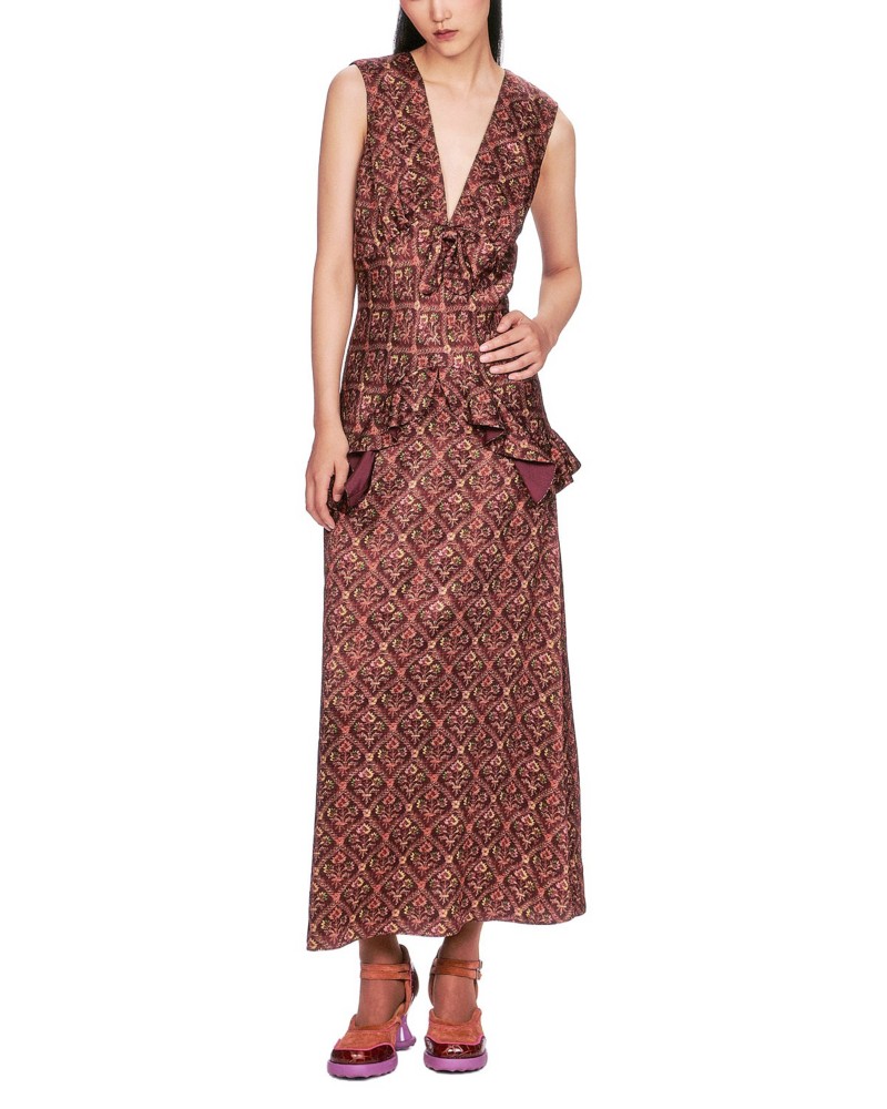 Anna Sui Wallpaper Medley Maxi Dress in Garnet