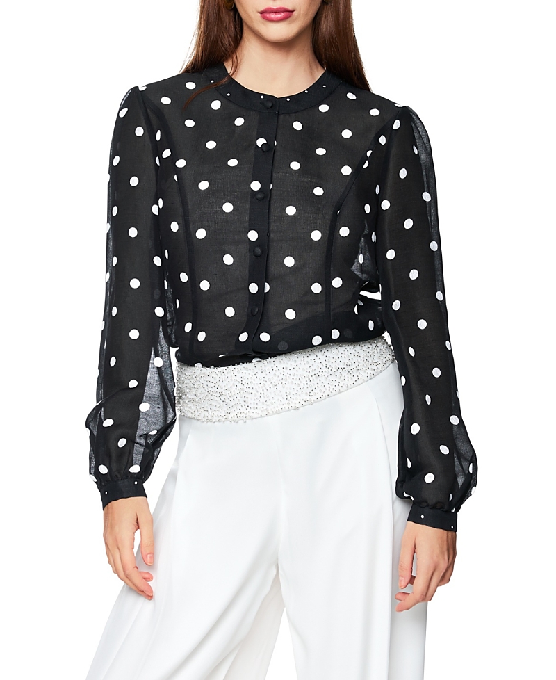 Marc Cain Silk And Linen Polka Dot Blouse In Black