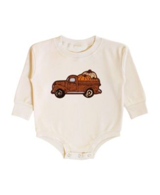 Boys' Fall Truck Patch Long Sleeve Romper - Baby