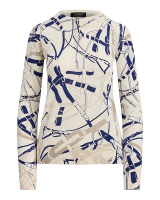 Belting Print Cotton Blend Sweater