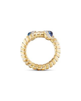 Blue Sapphire Cabochon & Diamond Pav&eacute; Bypass Ring in 18K Yellow Gold