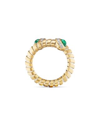 Emerald Cabochon & Diamond Pav&eacute; Bypass Ring in 18K Yellow Gold