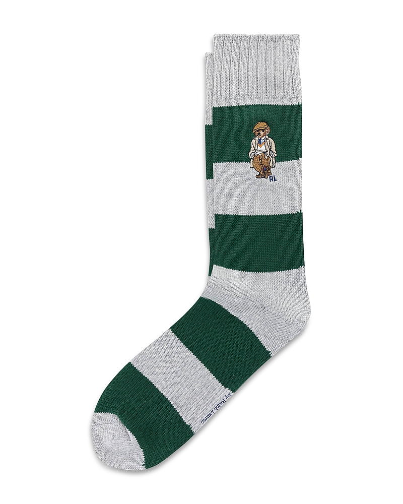 Polo Ralph Lauren Embroidered Rugby Bear Socks In Green