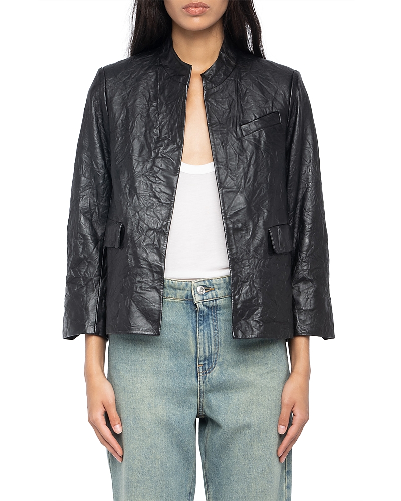 Zadig & Voltaire Veryn Cuir Crinkled Leather Jacket In Black