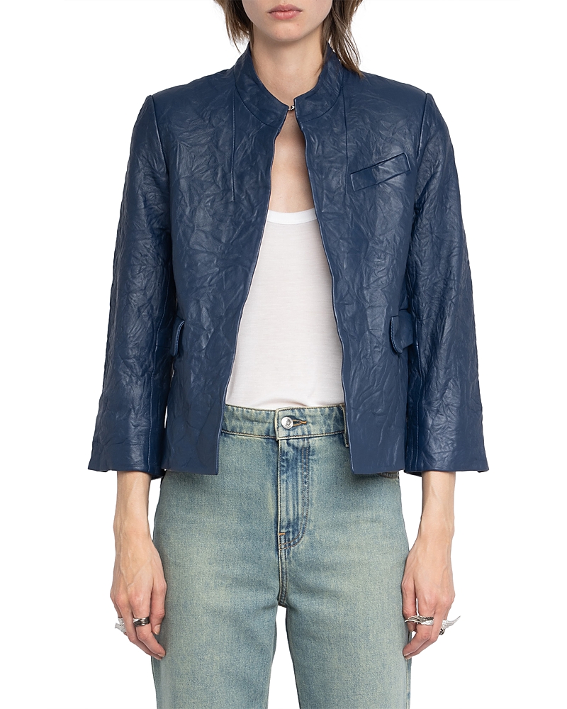 Zadig & Voltaire Veryn Cuir Froisse Leather Jacket In Blue