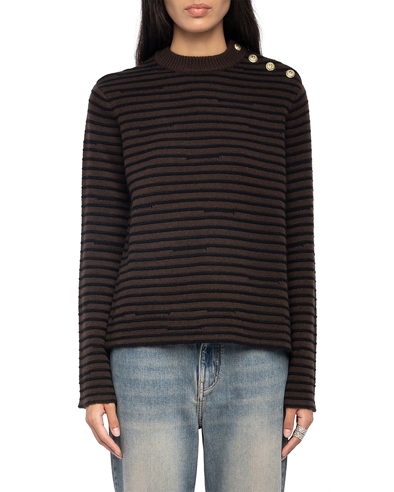 Zadig & Voltaire Striped Button-detailed Sweater In Brown