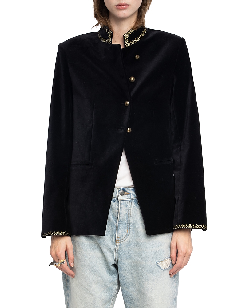 Zadig & Voltaire Verysa Brocade Collar Velveteen Jacket In Black