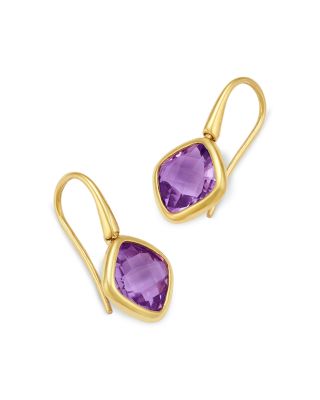 Gemstone Cushion Drop Earrings in 14K Yellow Gold