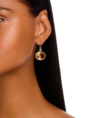 Citrine & Diamond Oval Drop Earrings in 14K Yellow Gold